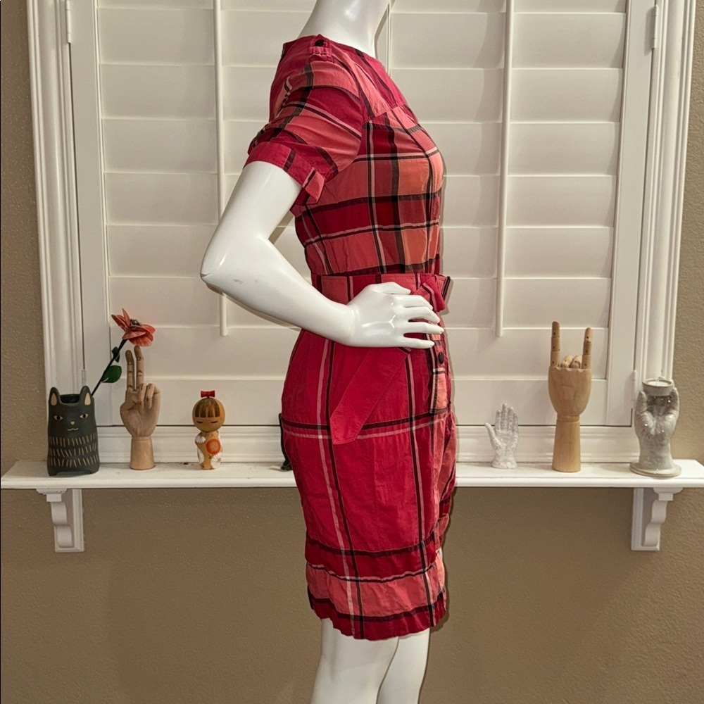 Burberry Brit Kristie Belted Dress Boysenberry Red Nova Check Plaid - Picture 2 of 14